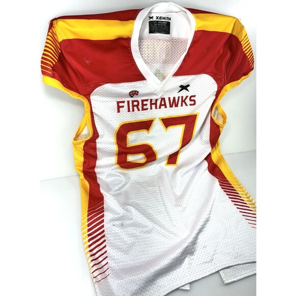 WFA Xenith Firehawks Red, Yellow, and White 2XL Football Jersey CYR # 67 - Picture 2 of 8